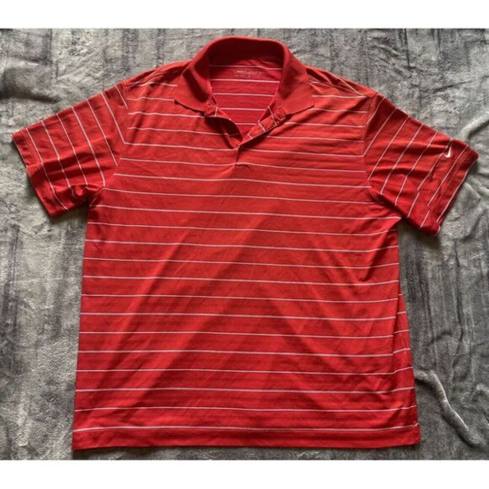 Nike Golf Dri-FIT Mens XL Red White Striped Short Sleeve Polo Shirt Performance - Picture 1 of 6